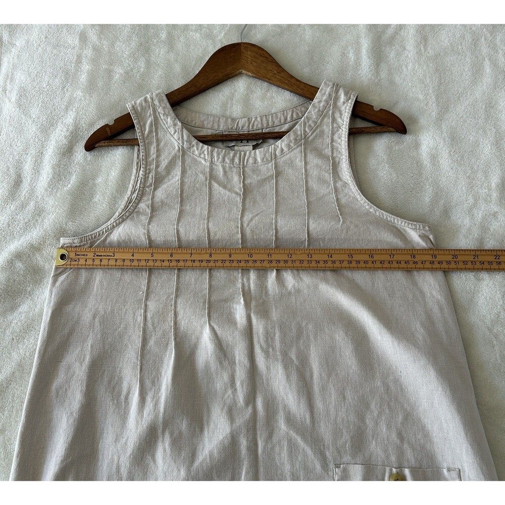 Vintage Linen Blend Midi Dress Womens Medium Neutral Beige Minimalist Relaxed Fi - Picture 7 of 12